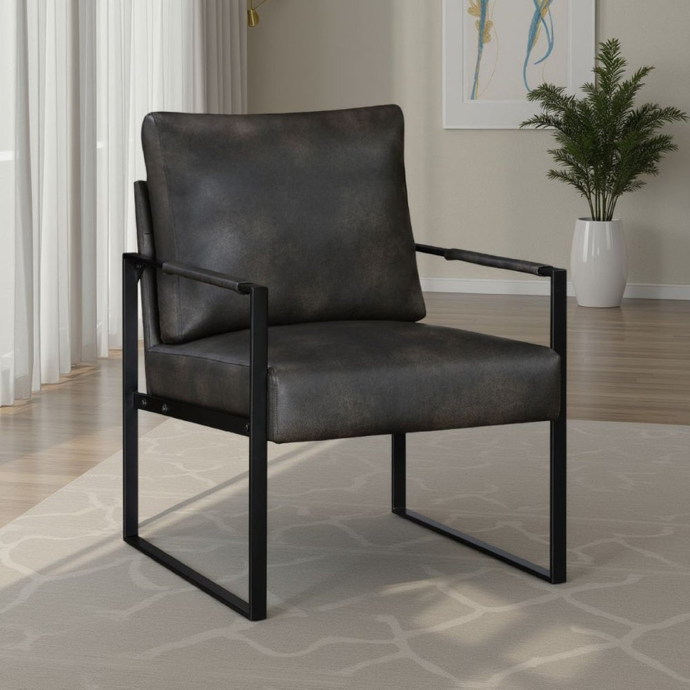 English Elm Mackie Industrial Modern Accent Chair Faux Leather Upholstery Powder Coated Metal Frame Black+ Gray B056P417028