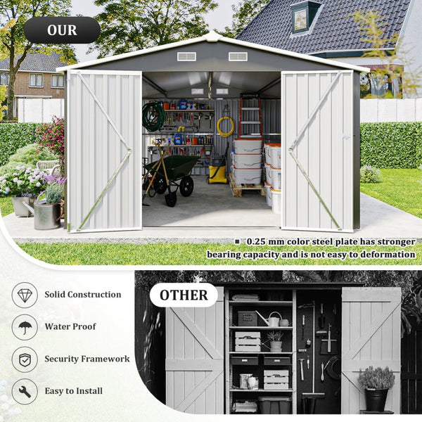 English Elm Campcraft Galvanized Steel Outdoor Storage Shed with Lockable Doors and Four Air Vents Dark Gray W1598S00022