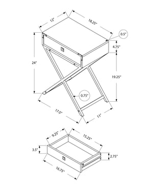 English Elm Accent Rectangular Side Table with Drawer and Chrome X-Leg Base, Modern Retro Nightstand for Living Room Bedroom Espresso 25 L x 21 W x 5 H B2710P219334