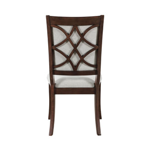 English Elm Formal Cherry Wood Seven Piece Extendable Dining Set with Walnut Inlay Upholstered Chairs B011S02265