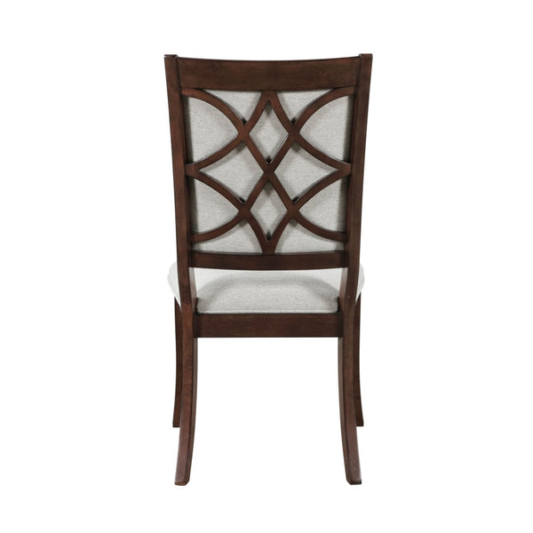 English Elm Formal Cherry Wood Extendable Dining Set with Walnut Inlay High Back Chairs B011S02264