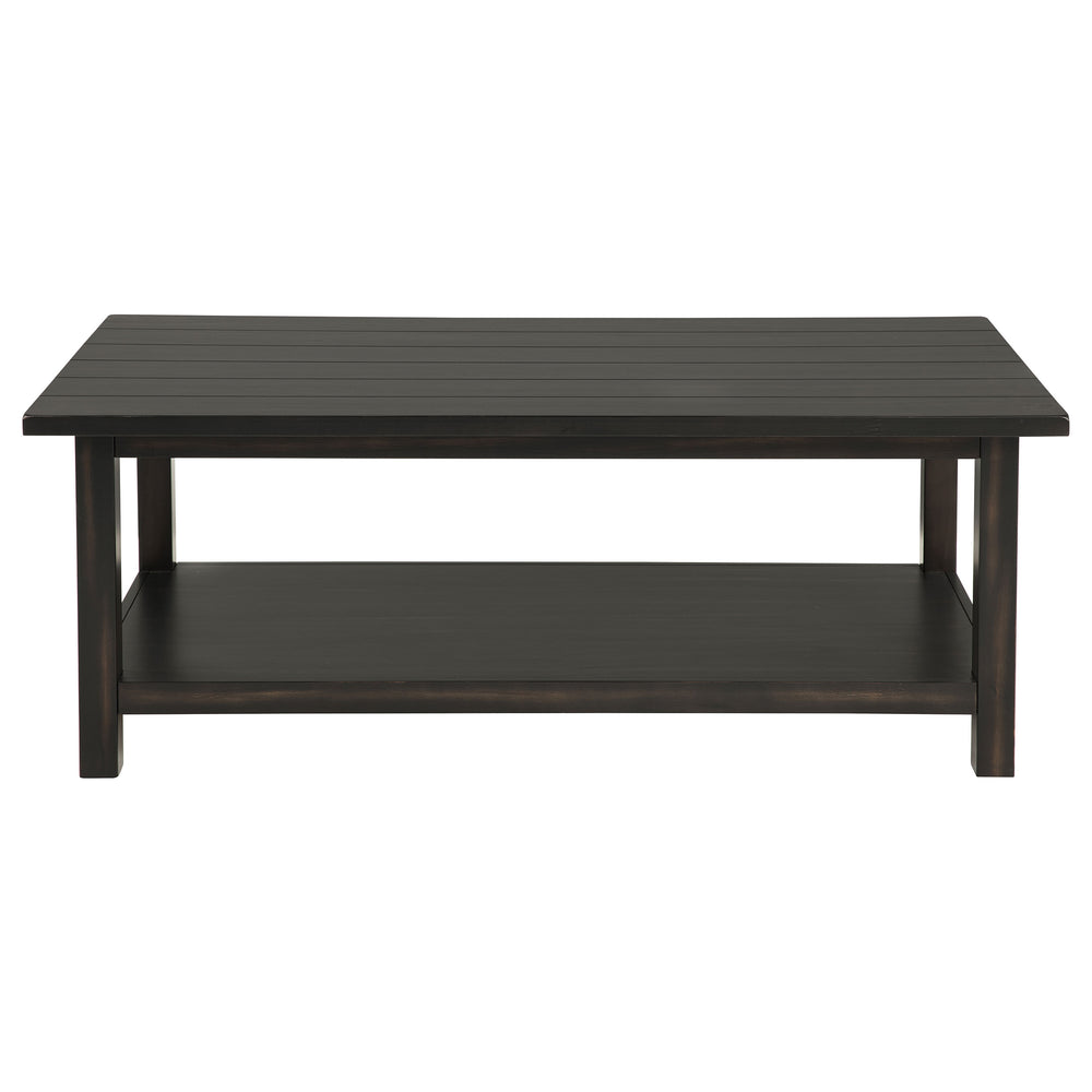 English Elm Castleton Distressed Java Wood Coffee Table - Rustic Charm With Storage Shelf For Modern Living B062P375520