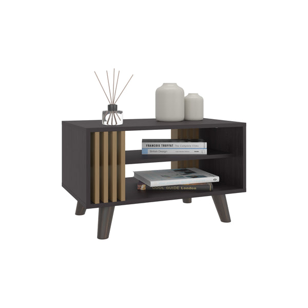 English Elm Shawnee Two-Tone Coffee Table with Open Shelf, Black & Natural Oak Finish, Compact Modern Centerpiece B200P368116