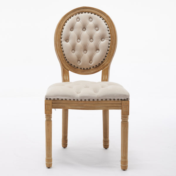 English Elm French Solid Wood Frame Antique Dining Chair with Velvet Upholstery, Nailhead Trim, Durable Spring Core Beige W1143P195870