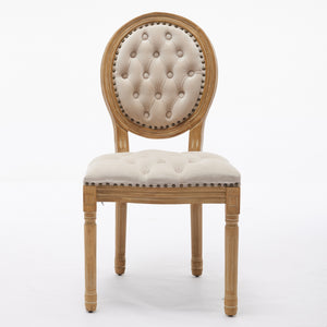 English Elm French Solid Wood Dining Chair with Velvet Upholstery, Nailhead Trim, High-Density Foam & Springs Beige W1143P195870