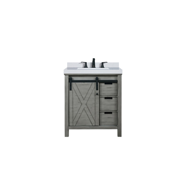 English Elm Ash Grey Bath Vanity 30" W X 22" D With Cultured Marble Top & Matte Black Faucet For Modern Elegance B2731P260110