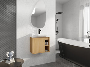 English Elm 24'' Floating Wall Mounted Bathroom Vanity with Ceramic Sink and Soft Close Cabinet Light Oak W999P426633