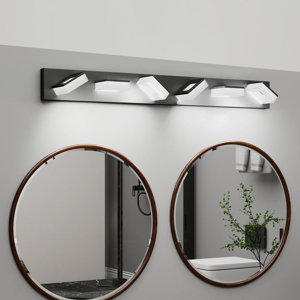 English Elm Led Modern 6-Light Bathroom Vanity Light Fixture - Dimmable Matte Black Over Mirror Lighting, 6000K W2312P374941