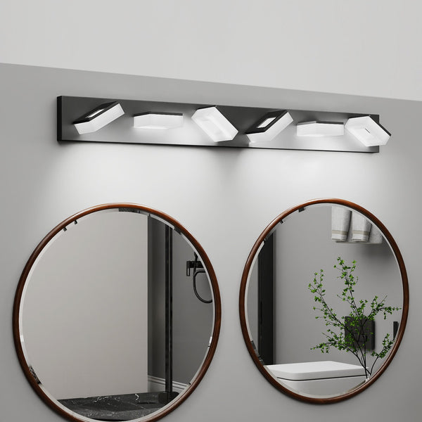 English Elm Led Modern 6-Light Bathroom Vanity Light Fixture - Dimmable Matte Black Over Mirror Lighting, 6000K W2312P374941
