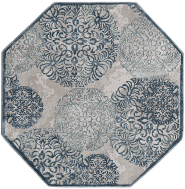 Unique Loom Aberdeen Chatsworth Machine Made Polka Dots Rug Blue, Beige/Light Blue 5' 3" x 5' 3"