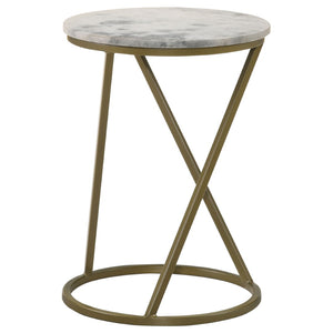 English Elm Balboa Honed Marble Round Side Table with Geometric Antique Gold Iron Base B062P447809