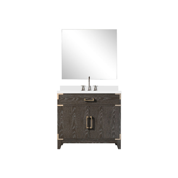 English Elm Brown Oak Single Bath Vanity Set With Cultured Marble Top, Mirror & Faucet - Stylish & Durable Design B2731S02010
