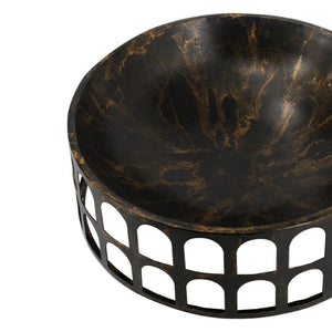 English Elm S/2 Iron Decorative Trays with Roman Arch Cutouts in Two Tone Gold Black W2078P440522