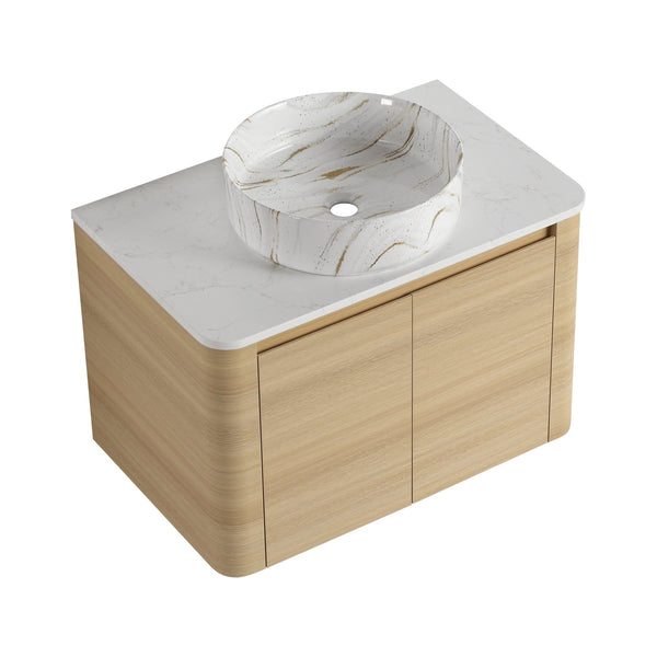 English Elm 30'' Wall-Mounted Bathroom Vanity With Elegant Ceramic Sink, Soft-Close Doors & Space-Saving Design W999S00464