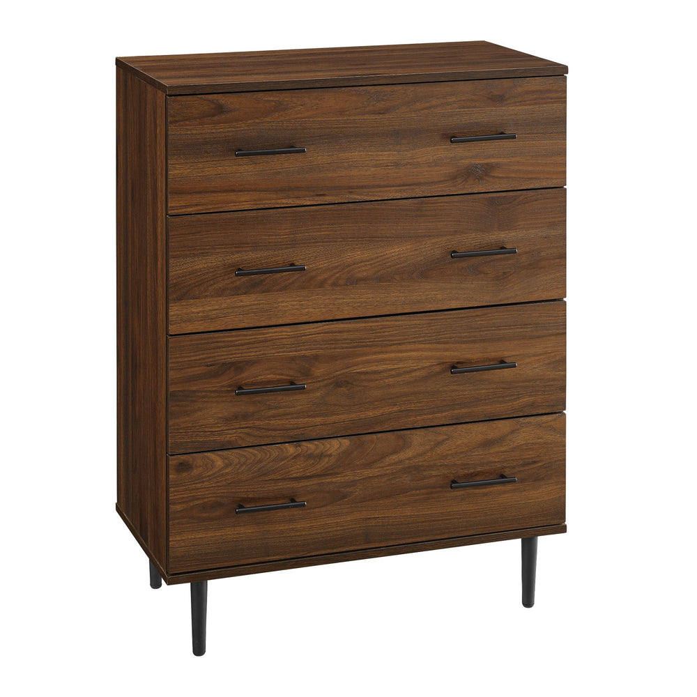 English Elm Walker Edison - Modern 4-Drawer Dresser Walnut with Tapered Metal Legs, Smooth Glides, Durable MDF Laminate Finish B185P326692