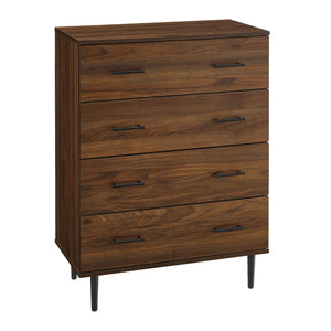English Elm Walker Edison - Modern 4-Drawer Dresser Walnut with Tapered Metal Legs, Smooth Glides, Durable MDF Laminate Finish B185P326692