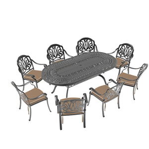 English Elm 9-Piece Cast Aluminum Patio Dining Set With Brown Cushions - Durable, Elegant & Comfortable Outdoor Furniture W1710S00104