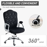 English Elm Vinsetto Home Office Chair, Velvet Computer Chair, Button Tufted Desk Chair With Swivel Wheels, Adjustable Height, and Tilt Function, Black