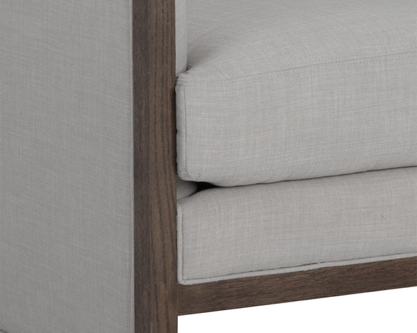 Sunpan CHLOE Lounge Chair - Rustic Distressed Oak Frame & Durable Linoso Light Grey Fabric for Comfort 110535