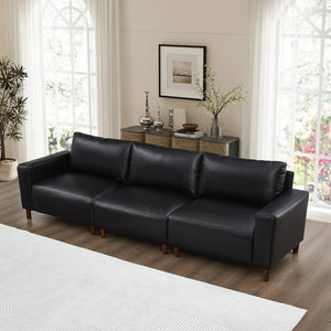 English Elm Luxury Mid-century Modern Faux Leather Sofa and Loveseat Set for Living Rooms Black W1097S00258
