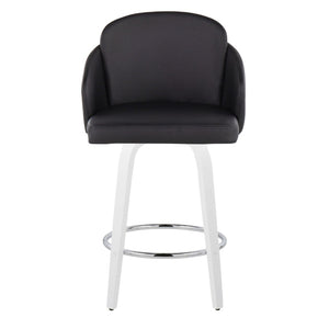 English Elm Fixed-height Swivel Counter Stools with Faux Leather Seats and Chrome Footrest Set of 2 B202S02159