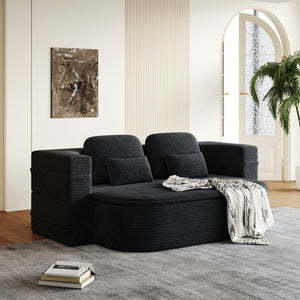English Elm 75''2-In-1 Foldable Sofa Bed - Versatile Corduroy Lounge With Integrated Blanket & Pillows For Comfort W834P317046