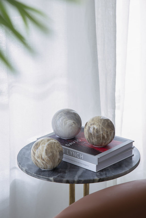 English Elm Set of 6 Marbleized Ball Accents in Brown Gray Cream — Glossy Decorative Orbs for Centerpiece Styling W2078P357174