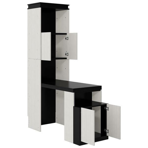 English Elm Full Full Size Murphy Bed with Desk, Shelves & Cabinets in Black+White — Space-Saving, Sturdy Design GX002042AAE