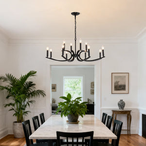 English Elm 12-light Industrial Farmhouse Chandelier Matte Black Metal for High Ceiling Spaces W5008P392712