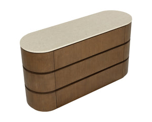 Sunpan CALDORA Dresser - Sculptural Oak-Veneer Design with Polished Marble Top & Soft-Closing Drawers 112890