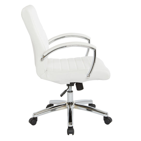 OSP Home Furnishings Executive Low Back Faux Leather Office Chair with Chrome Base for Professional Workspaces White FL92011C-U11