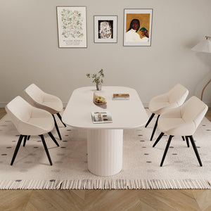 English Elm 63" Modern Cream Mdf Dining Table Set With 4 Pu Chairs, Black Metal Legs - Stylish & Durable Design! W2189S00680