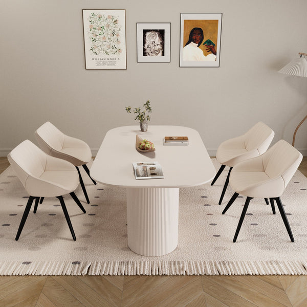 English Elm 63" Modern Cream Mdf Dining Table Set With 4 Pu Chairs, Black Metal Legs - Stylish & Durable Design! W2189S00680