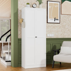 English Elm 72" Metal Pantry Cabinet White - Tool-Free 72" Freestanding Organizer, 5 Adjustable Shelves, 66lb/Shelf, Anti-Tip, Scratch-Resistant Quiet Doors T2398P350193
