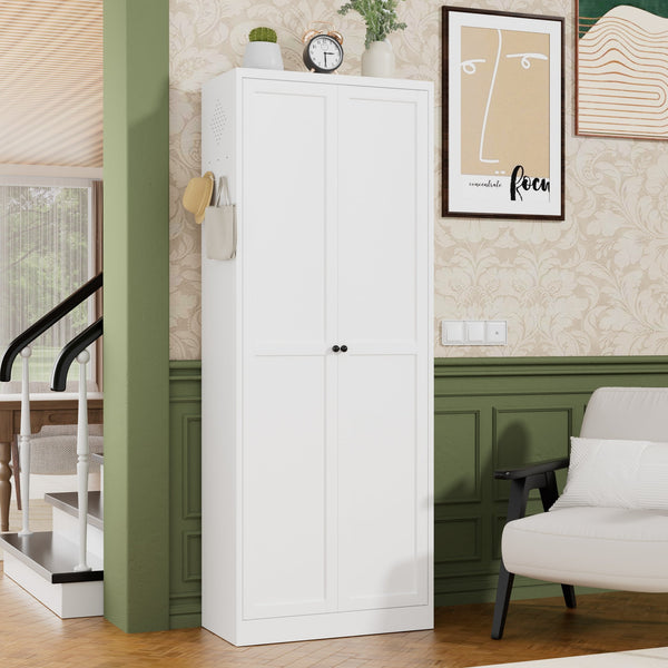 English Elm 72" Metal Pantry Cabinet White - Tool-Free 72" Freestanding Organizer, 5 Adjustable Shelves, 66lb/Shelf, Anti-Tip, Scratch-Resistant Quiet Doors T2398P350193