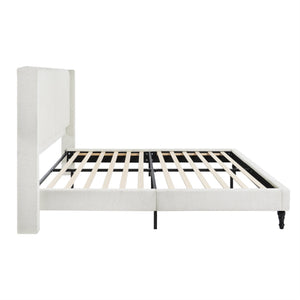 English Elm Queen Plush Upholstered Bed Frame with 55.5" High Headboard, Bouclé Style, 12-Slat Support, 1000lb Capacity White 64.96 L x 31.5 W x 8.07 H W1716P335676
