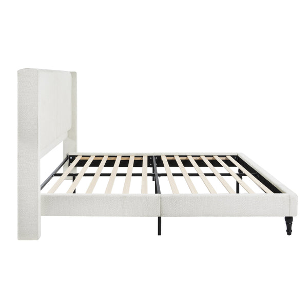 English Elm Queen Plush Upholstered Bed Frame with 55.5" High Headboard, Bouclé Style, 12-Slat Support, 1000lb Capacity White 64.96 L x 31.5 W x 8.07 H W1716P335676