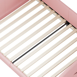 English Elm Twin Rabbit-Shape Upholstered Princess Bed with Headboard & Footboard, Sturdy Slat Platform, Durable MDF Frame Pink 42.91 L x 34.65 W x 6.5 H N733P198764H
