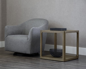 Sunpan Doncaster Side Table - Elegant Solid Oak Design with Adjustable Levelers for Modern Interiors Smoke Grey