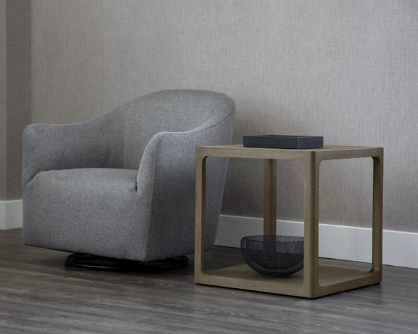 Sunpan Doncaster Side Table - Elegant Solid Oak Design with Adjustable Levelers for Modern Interiors Smoke Grey