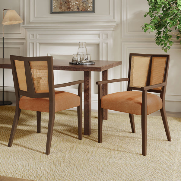 English Elm Christopher Knight Home® - ARM Mid-Century Dining Chair with Rattan Back & Upholstered Foam Seat, Solid Rubberwood Frame Caramel,Walnut N771P254005W