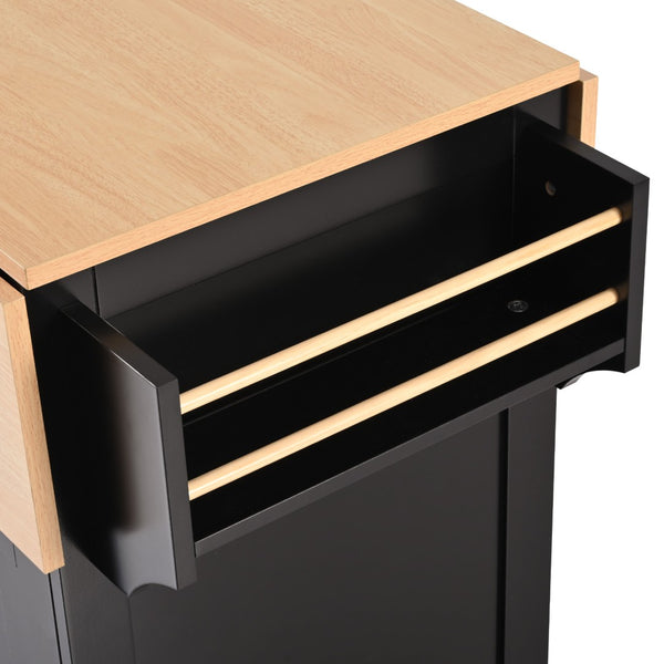English Elm K&k Rolling Kitchen Island with Drop Leaves Power Outlet Drawers and Spice Rack Black N707S186617B