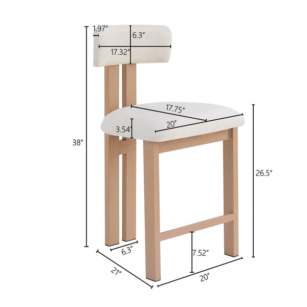 English Elm Christopher Knight Home® - 26.5'' Stylish Round Stools with Low Back - Comfortable Upholstered Seats, Walnut Base, Metal Frame Natural+White N780P236628N