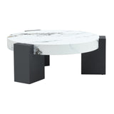 English Elm Modern Simple Double-Layer Round Coffee Table - Transparent Gray Glass Top With Black Mdf L-Shaped Legs.The Detachable Design Can Make The Use Of Space More Flexible.