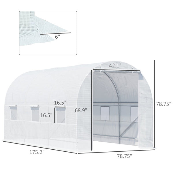 English Elm Outsunny 15' X 7' Walk-In Tunnel Greenhouse - Durable Hot House Kit With 6 Windows & Roll-Up Door! W2225P174450-GIGA