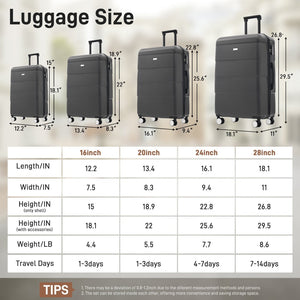 English Elm 6 Piece Hardshell Abs Travel Set with Spinner Wheels Combination Lock and Toiletry Bag Charcoal N732P391314E