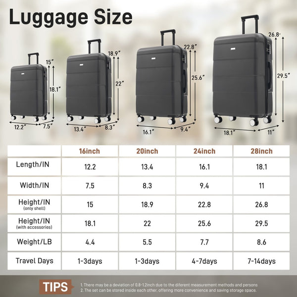 English Elm 6 Piece Hardshell Abs Travel Set with Spinner Wheels Combination Lock and Toiletry Bag Charcoal N732P391314E
