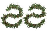 Christopher Knight Home® - Noble House - - 2-Packed 9'X10'' Glitter Bristle Mixed Garland With 15 Red Berry And 15 Pine Cones And With 50 Warm White Led Lights With Timer-Battery Operated-Outdoor,180 Tips