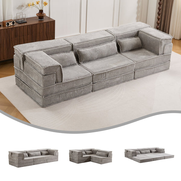 English Elm Compression Mahjong Sofa Bed – Versatile Modular Floor Sofa With No Assembly, Soft Fleece & Pillows W3723S00020