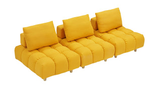 English Elm 90 Teddy Sofa 90in Plush Apartment-Ready 3-Seater with Solid Wood Legs, Sponge Cushions, Cozy Appeal Yellow W1658S00067